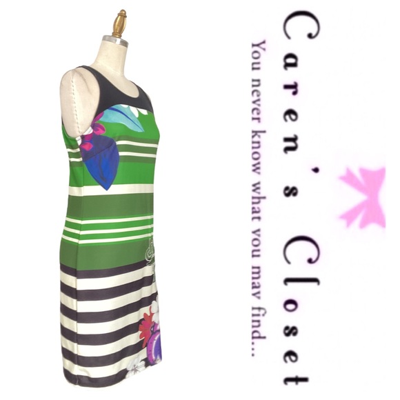 Desigual Graphic Chula Life Floral Stripe Sleeveless Multicolor Mini Dress - Picture 3 of 7